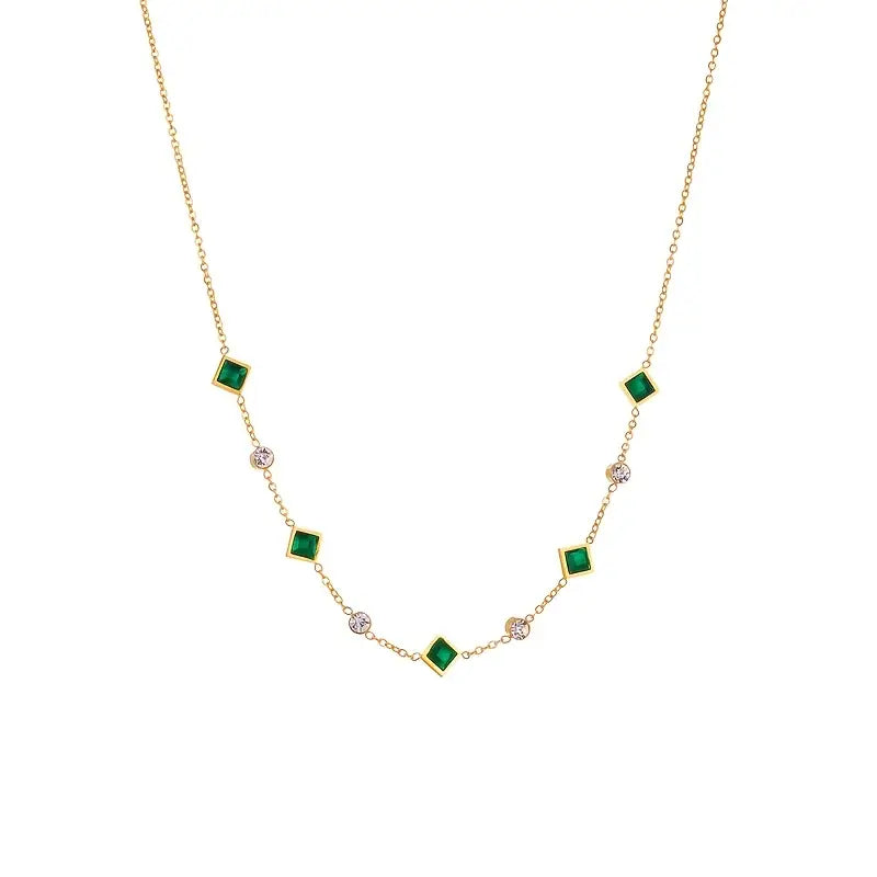 Gold Smaragd Geometric Station Halskette