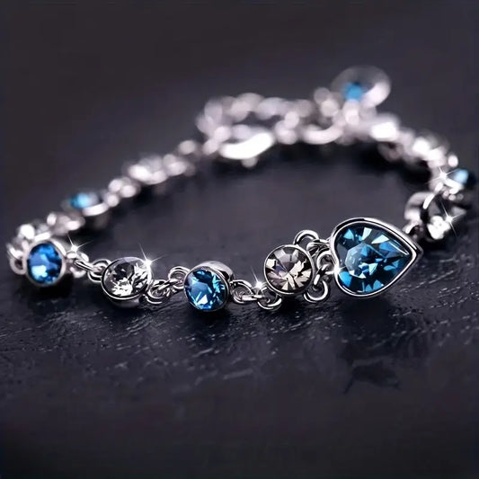 Silber Saphir Herz Chain Armband