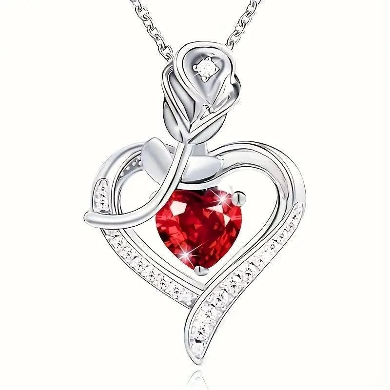 Silber Rubin Herz Pendant Halskette