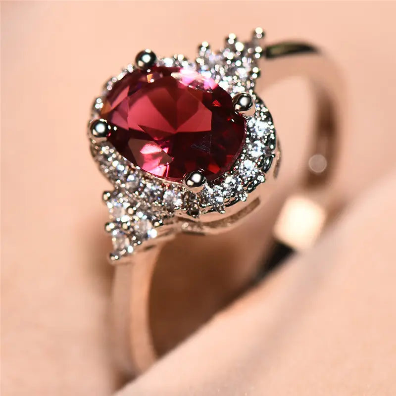 Silber Rubin Halo Ring