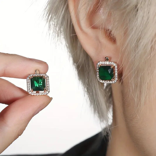 Golden Green Square Zirconia Ohrringe | Gold