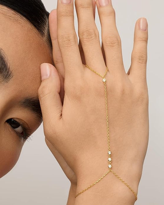 Beaded Handchain Armband | Gold