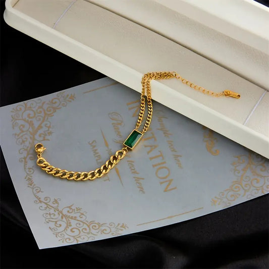Gold Smaragd Bar Chain Armband