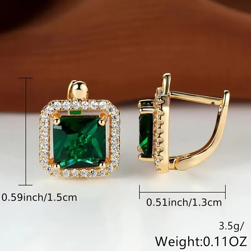 Golden Green Square Zirconia Ohrringe | Gold
