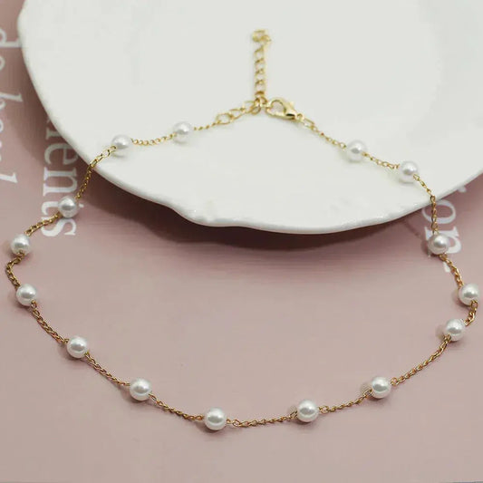 Gold Spaced Perle Chain Halskette