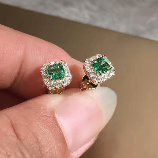 Gold Smaragd Square Halo Ohrstecker