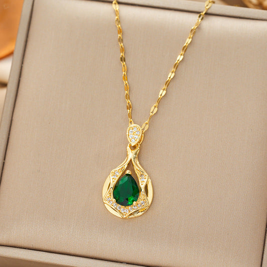 Gold Smaragd Teardrop Pendant Halskette