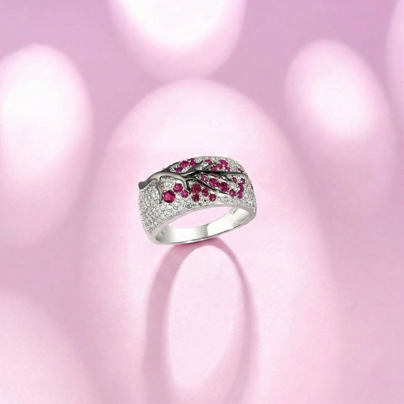 Rubin Blossom Tree Ring | Weiß Gold