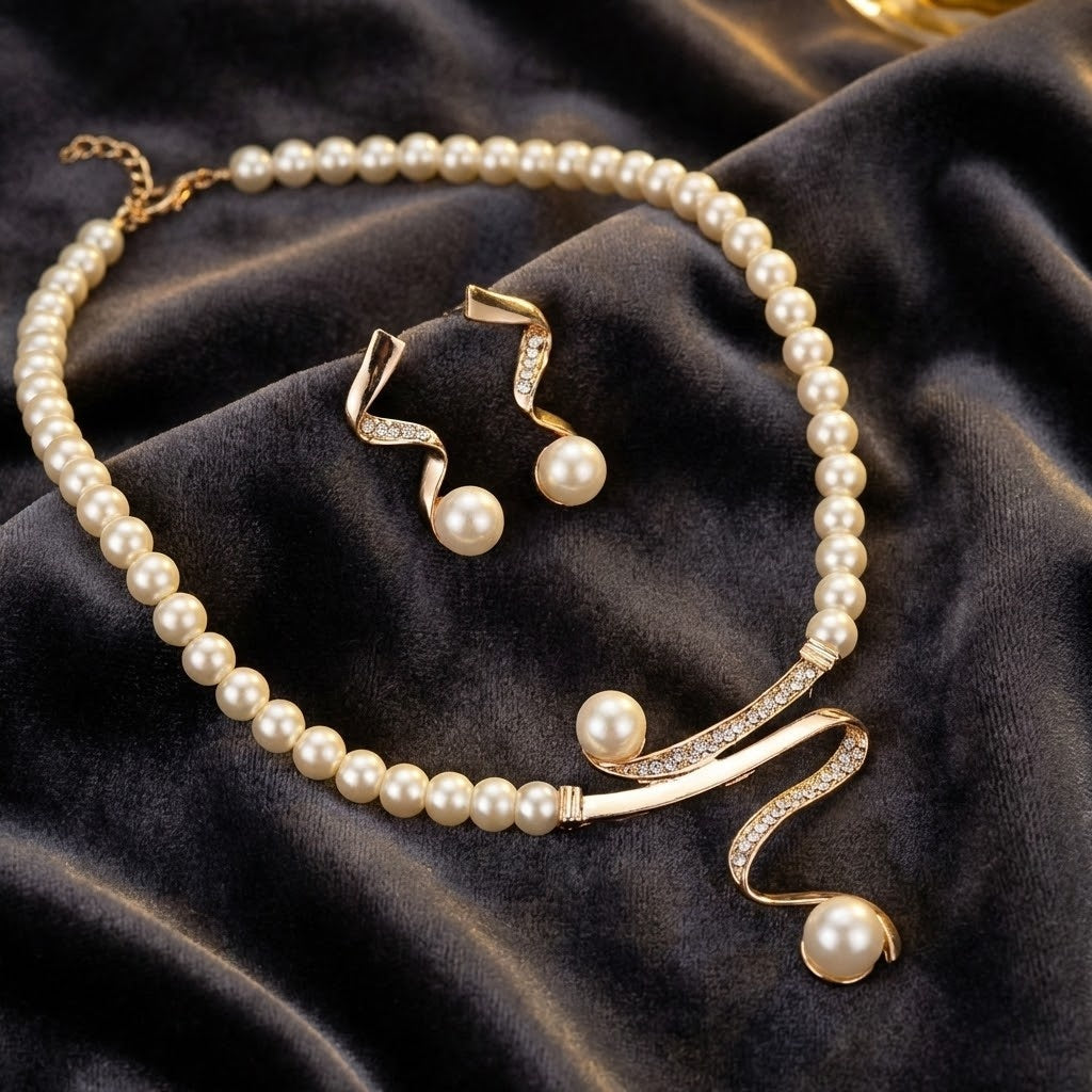 Elegant Natürlich Perlenhalskette Set