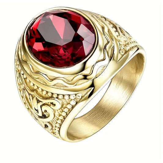 Gold Rubin Engraved Ring