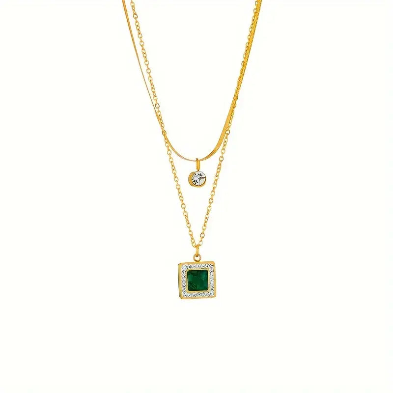 Gold Smaragd Layered Halskette