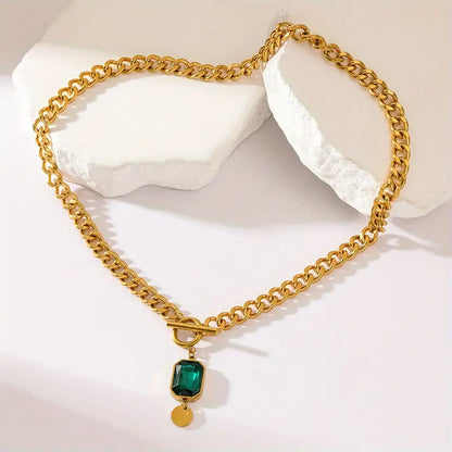 Chunky Chain Smaragd Pendant Halskette | Gold