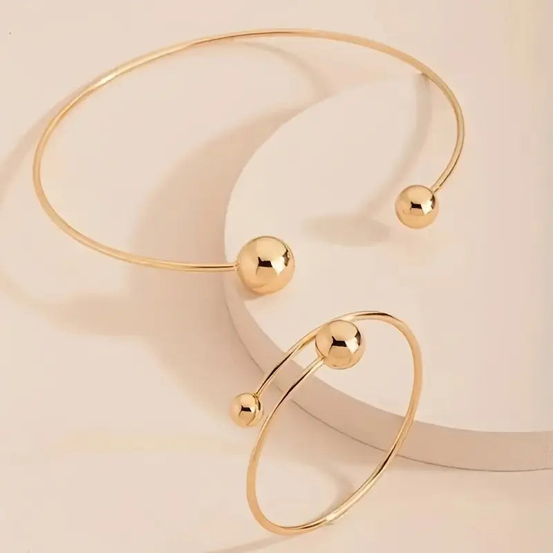 Minimalist Glow Collar & Cuff Armband-Set | Gold