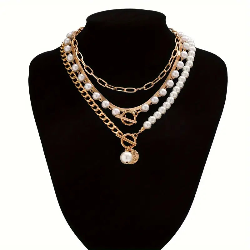 Modern Perle Layered Halsketten-Set