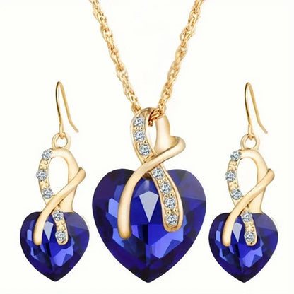 Gold Saphir Herz Halskette and Ohrringe Set