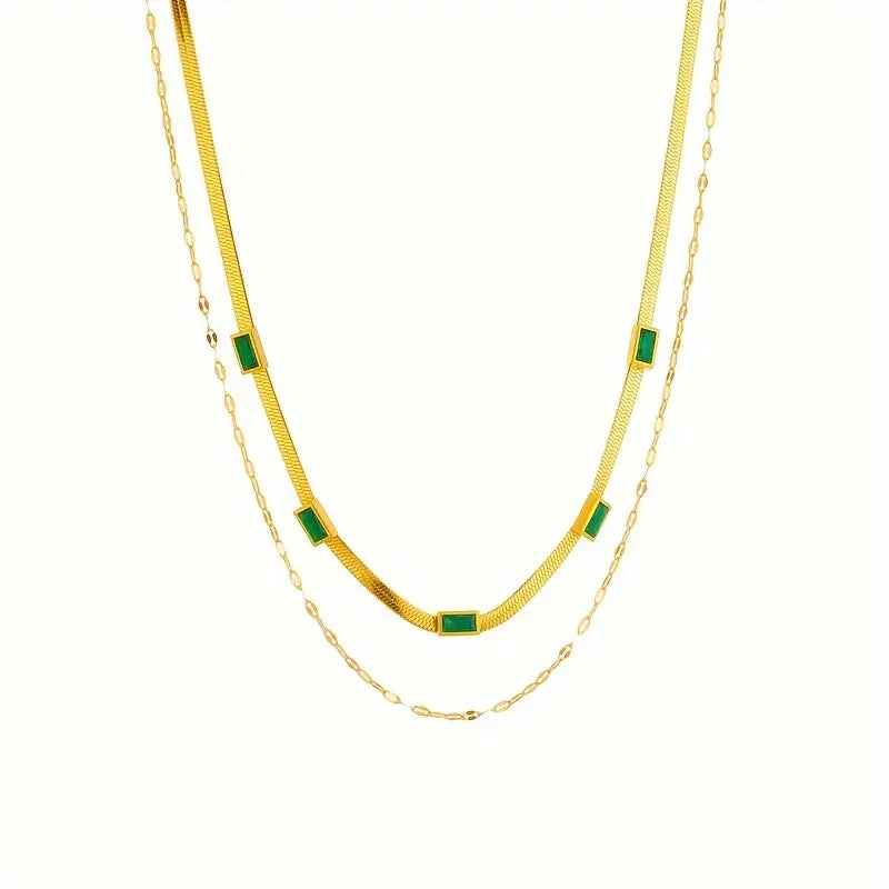 Sister Gem Double-Layer Retro Halskette | Gold