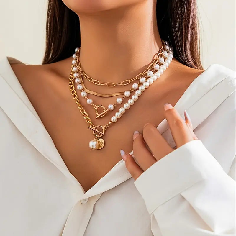 Modern Perle Layered Halsketten-Set