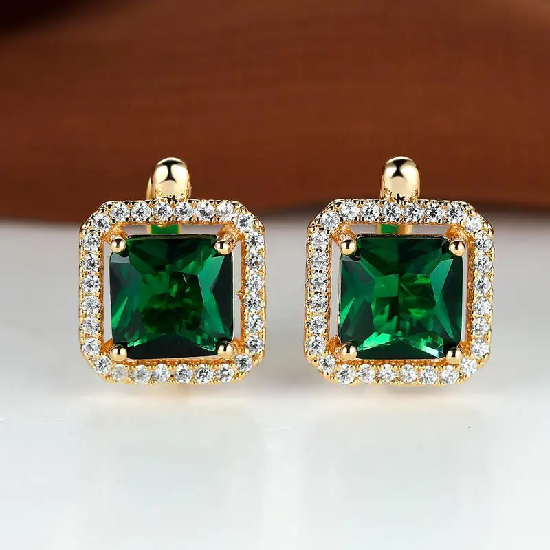 Golden Green Square Zirconia Ohrringe | Gold