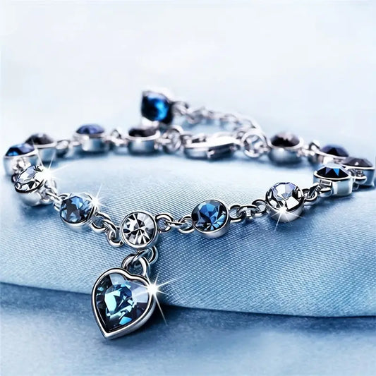 Silber Saphir Herz Chain Armband