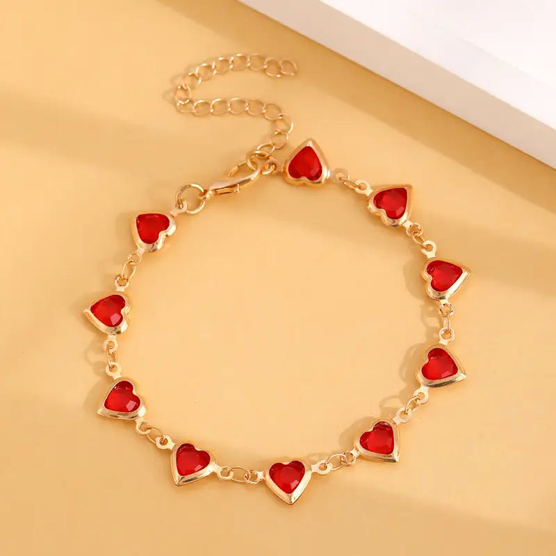 Gold Rubin Herz Chain Armband