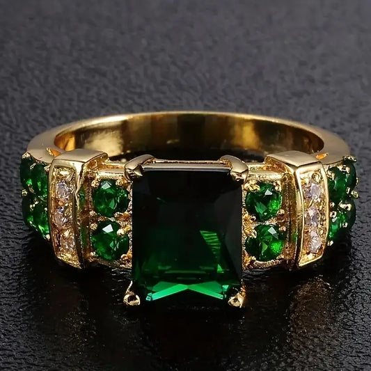 Gold Smaragd Geometric Ring