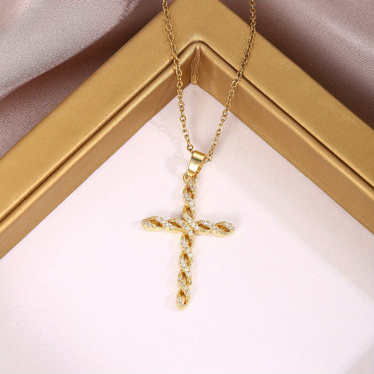 Kristall Twist Cross Halskette | Gold