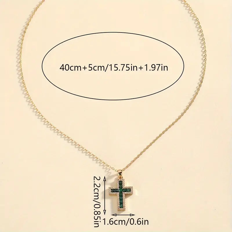 Solene Smaragd Cross Pendant Halskette | Gold