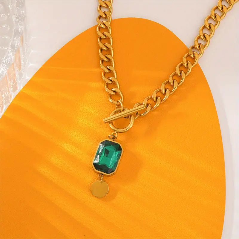 Chunky Chain Smaragd Pendant Halskette | Gold