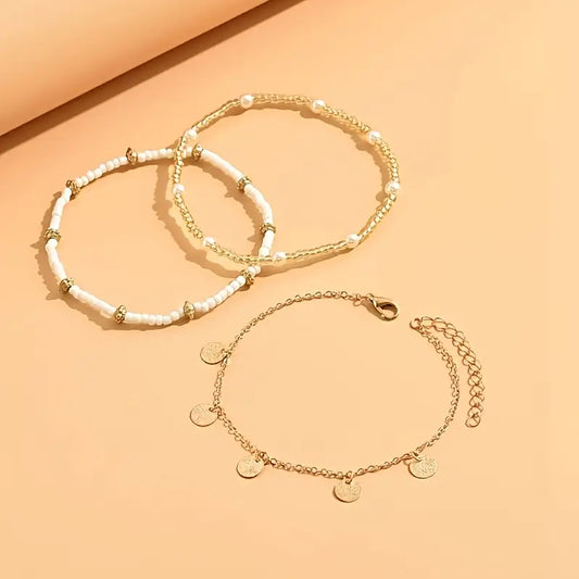 Coastal Anhänger 3-Piece Layered Anklet Set | Gold