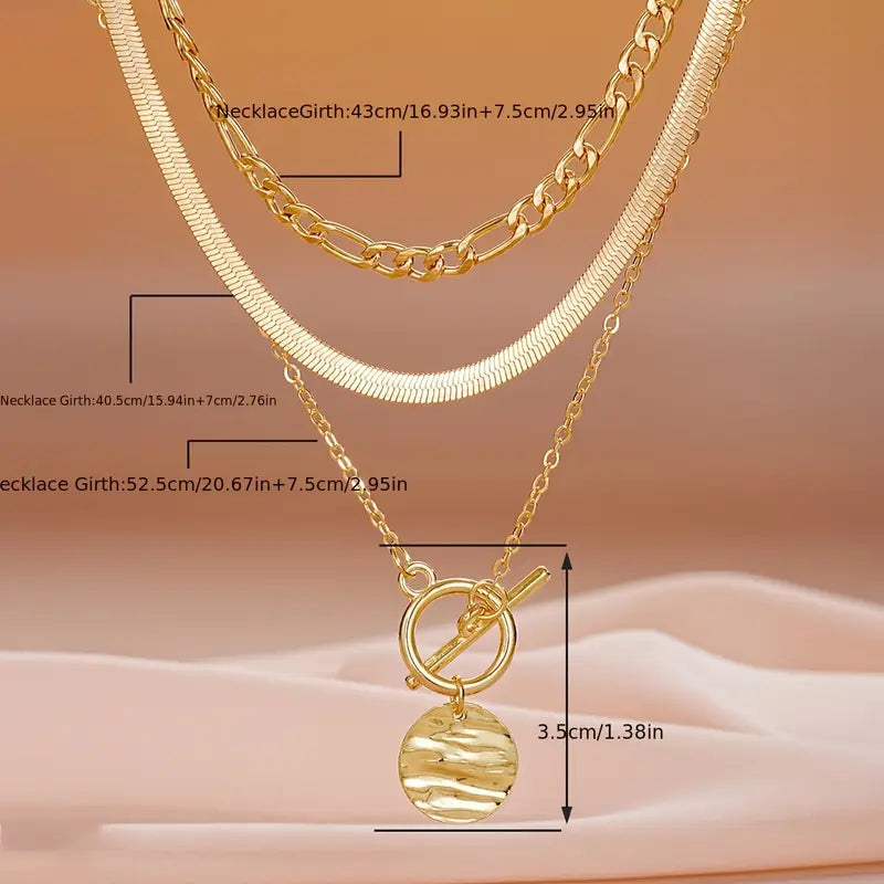 Savira Textured Coin Layered Halskette | Gold