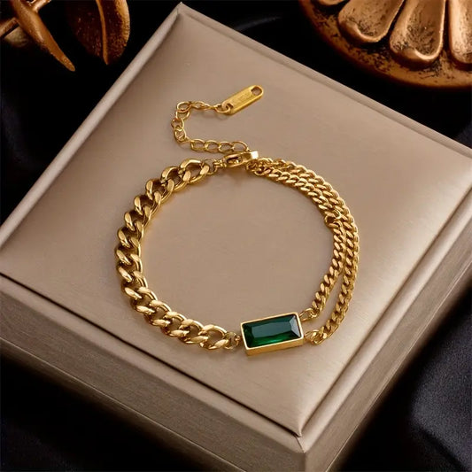Gold Smaragd Bar Chain Armband