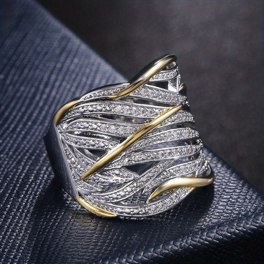 Silber and Gold Woven Band Ring
