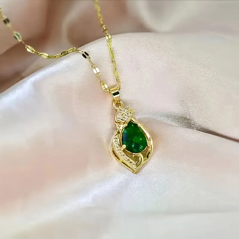 Gold Smaragd Teardrop Pendant Halskette