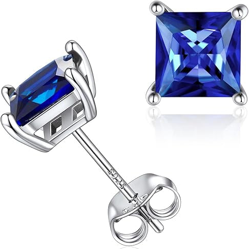 Minimalist Princess Cut Saphir Ohrstecker | Weiß Gold