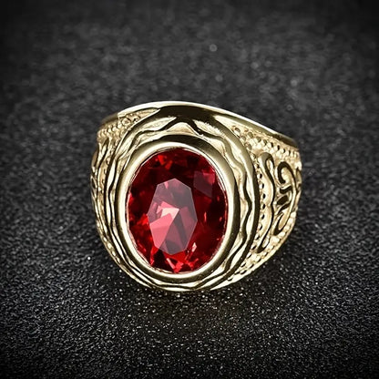 Gold Rubin Engraved Ring