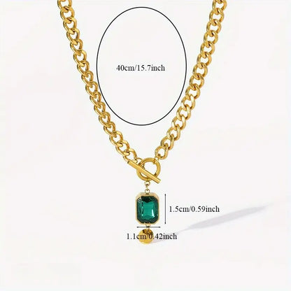 Chunky Chain Smaragd Pendant Halskette | Gold