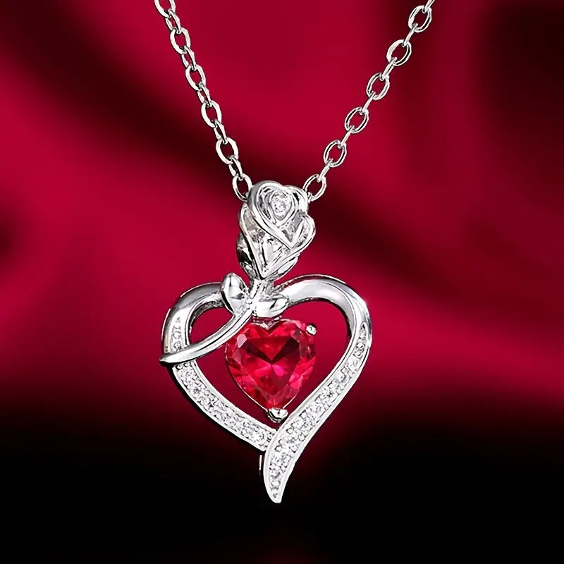 Silber Rubin Herz Pendant Halskette