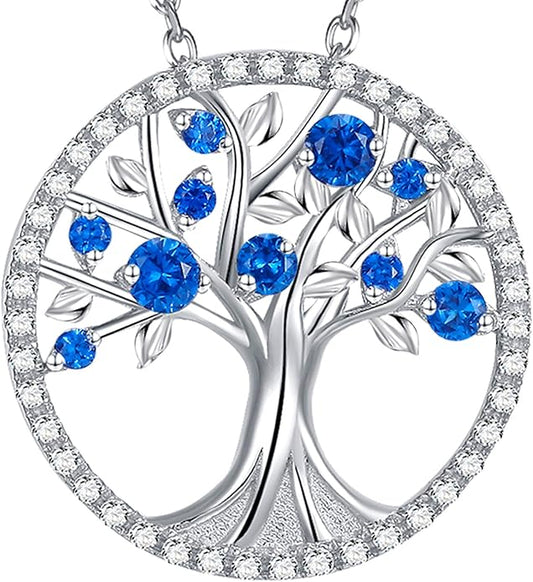 Tree of Life Saphir Halskette | Weiß Gold