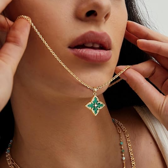 Smaragd Clover Pendant Halskette | Gold