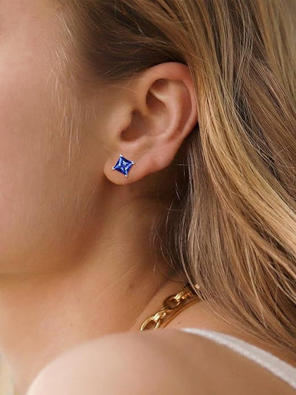 Minimalist Princess Cut Saphir Ohrstecker | Weiß Gold