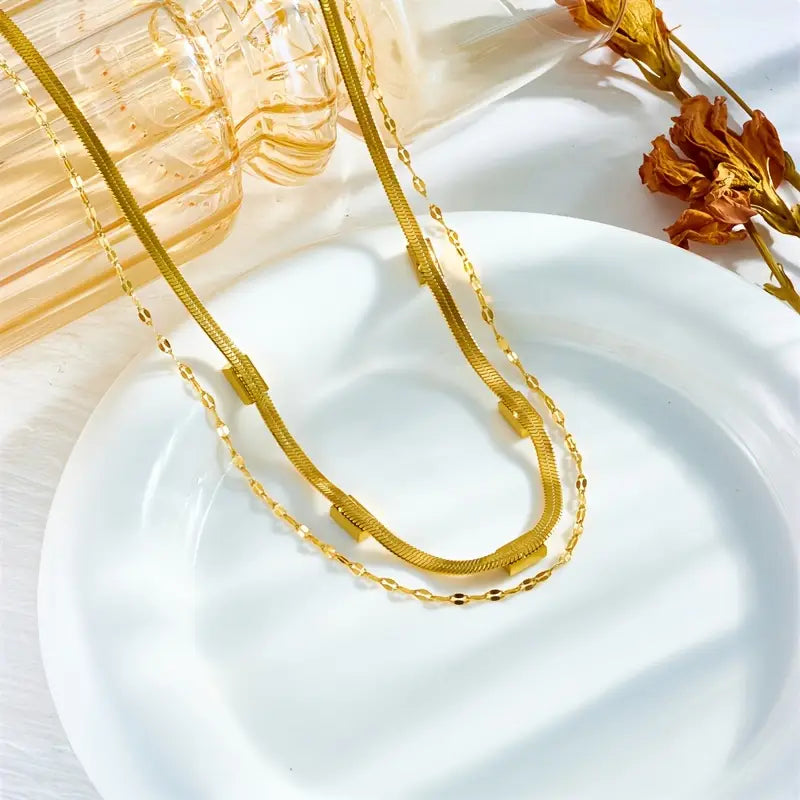 Sister Gem Double-Layer Retro Halskette | Gold