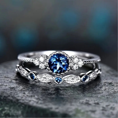 Sapphriel Crown Ring-Set | Weiß Gold