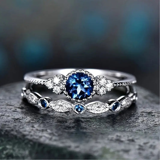 Sapphriel Crown Ring-Set | Weiß Gold