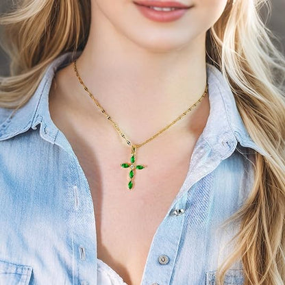 Gold Smaragd Marquise Cross Halskette