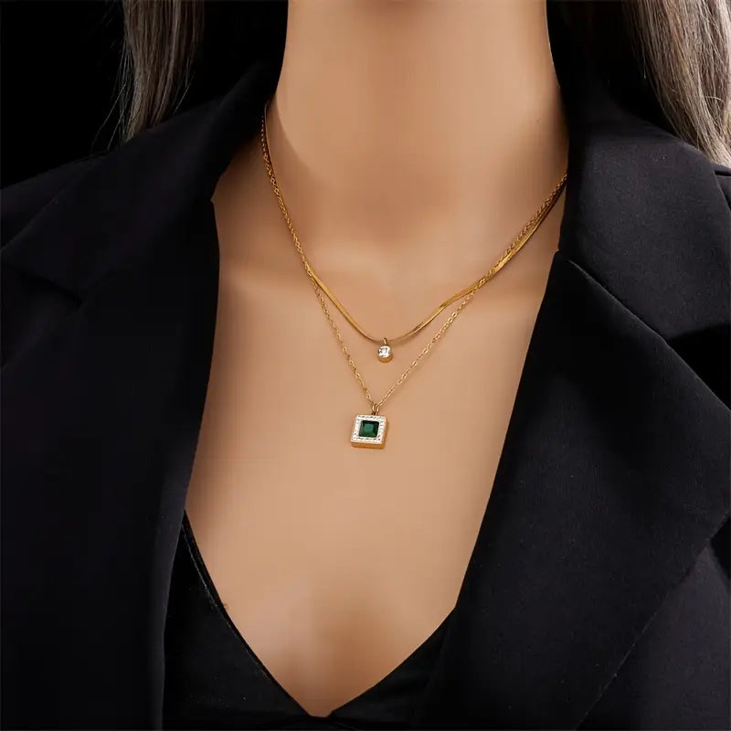 Gold Smaragd Layered Halskette