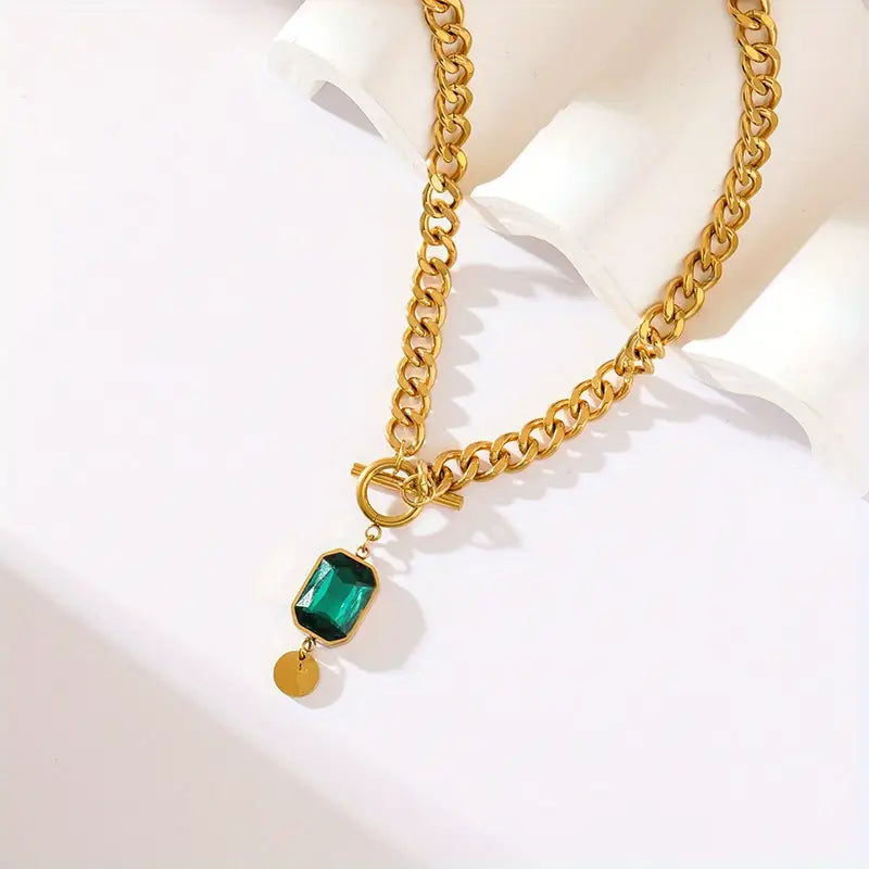 Chunky Chain Smaragd Pendant Halskette | Gold