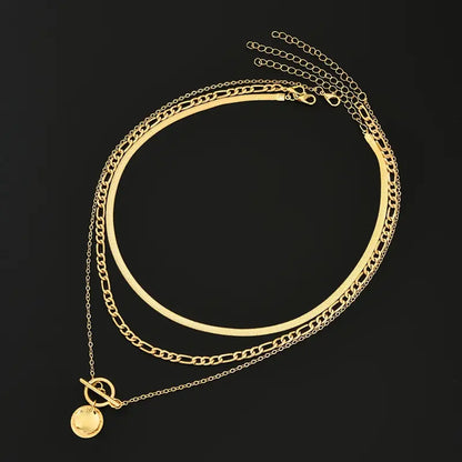 Savira Textured Coin Layered Halskette | Gold