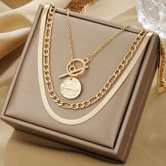 Savira Textured Coin Layered Halskette | Gold