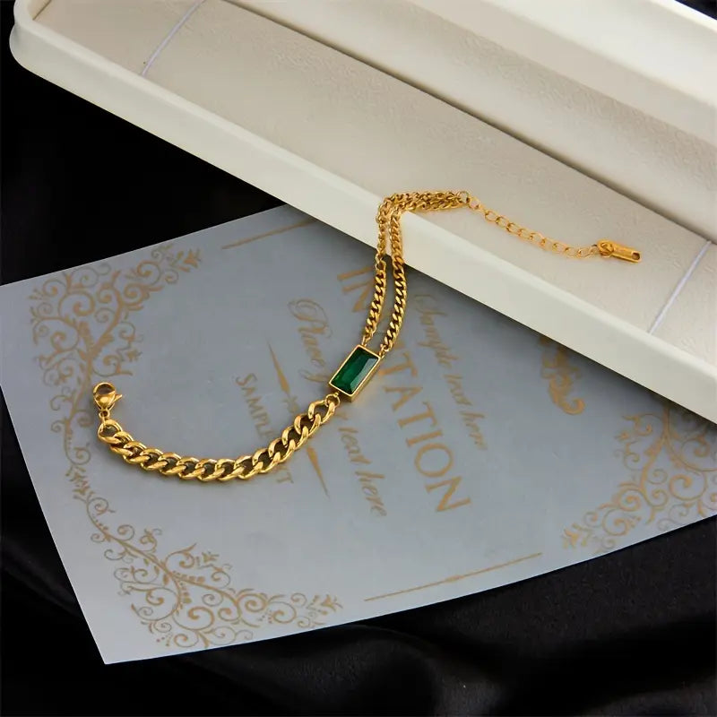 Gold Smaragd Bar Chain Armband