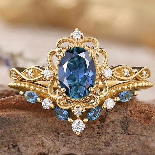 Azelia Saphir Crown Ring-Set | Gold